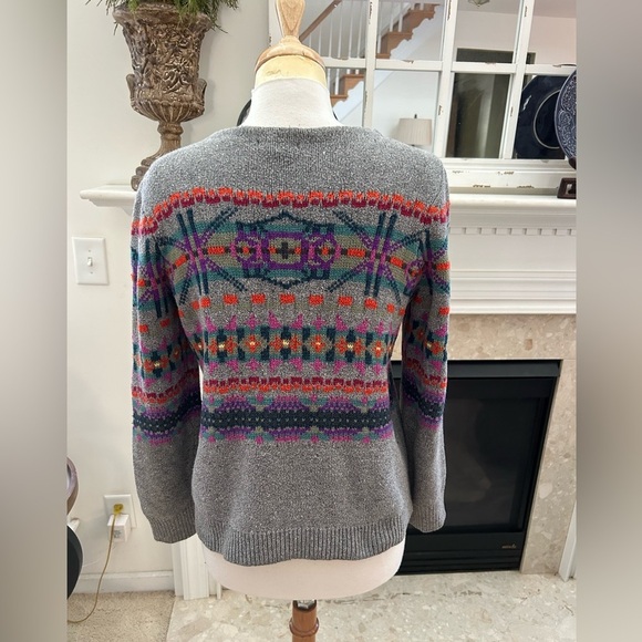 Chaps Gray Sweater with Multicolor Aztec Pattern - Picture 7 of 9